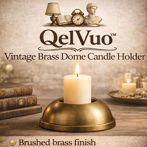 QelVuo™ Vintage Brass Dome Candle Holder – Classic Tabletop Accent for Cozy Home Styling