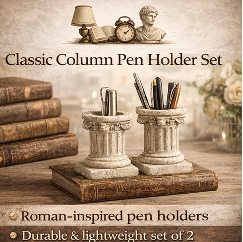 QelVuo™ Classic Column Pen Holder Set – Roman Style Desk Organizer for Office & Home