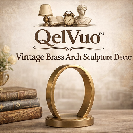 QelVuo™ Vintage Brass Arch Sculpture Decor – Minimalist Desktop Accent / Modern Classic Home Styling Piece