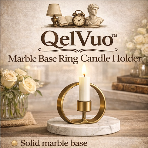 QelVuo™ Marble Base Ring Candle Holder – Modern Classic Circle Stand for Elegant Home Décor