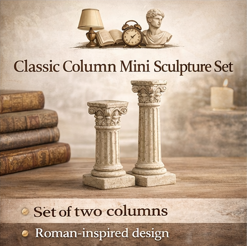 QelVuo™ Classic Column Mini Sculpture Set – Roman-Inspired Decorative Accent for Desk & Shelf